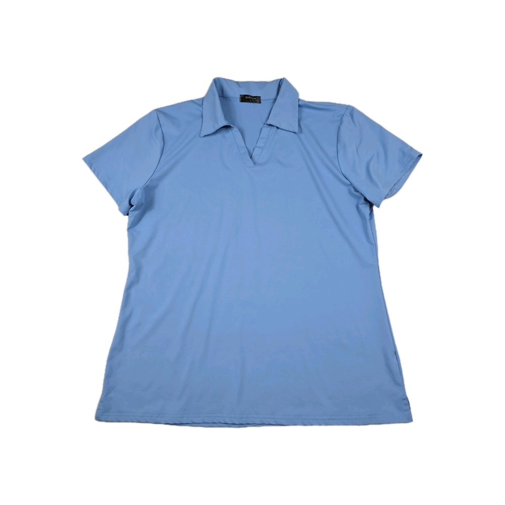 Vidusou Womens XL Light Blue V-Neck Short Sleeve Golf Polo Shirt Stretch Active